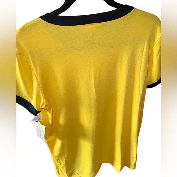 Lularoe Small yellow Liv graphic T “ Take Me To The Weekend” with black ringer - Picture 2 of 7